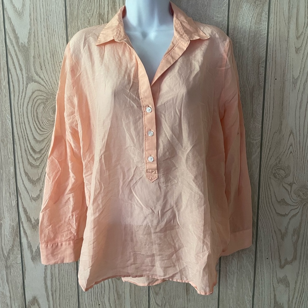 Ann Taylor Light Cotton, Long Sleeve, Orange, Button Down Top, Women’s LP